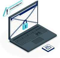 illustration d'un ordinateur et d'un code source protégés de la fraude et de la contrefaçon